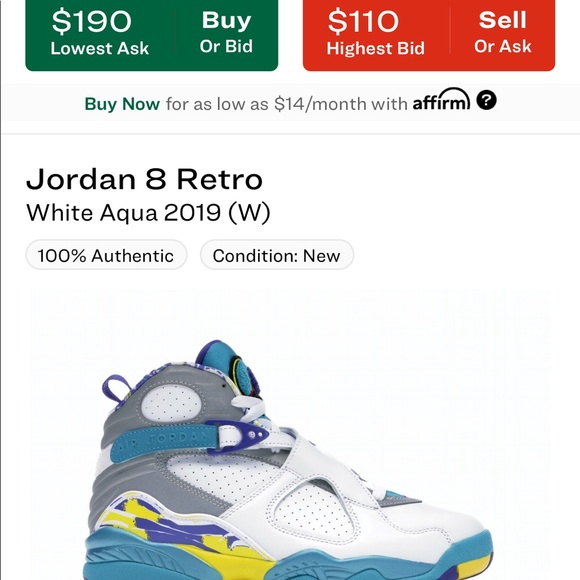 Air Jordan Retro 8 White Aqua (W) 2019 Sz 7 - Picture 8 of 8